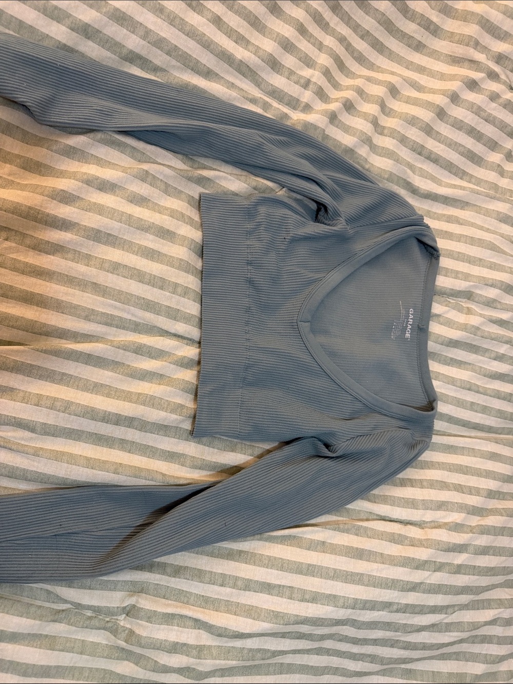 Garage Ribbed V-Neck Crop Sweater in Slate Blue